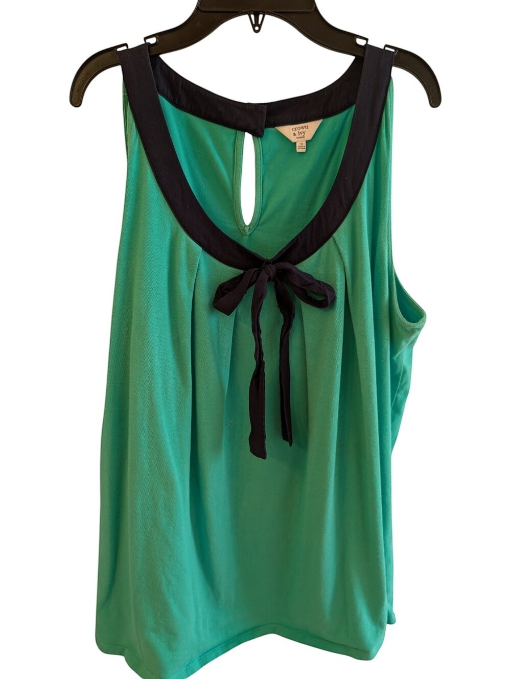 Crown & Ivy Teal Green Tank with Blue Trim and Bow